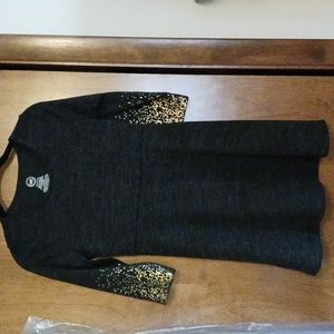 2 for $8 Girl's dress, size L (10-12), black heather with gold dots on sleeves.